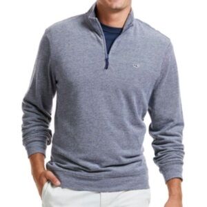 VINEYARD VINES Saltwater Men's 1/4 Zip Pullover Shirt Heather Blue & White